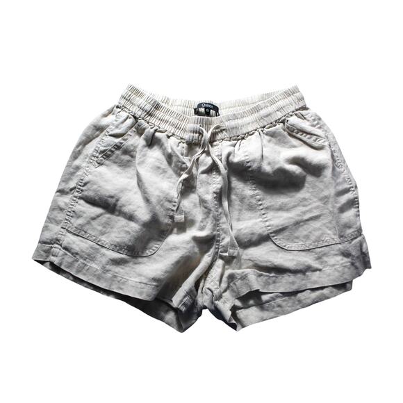 Quince 100% linen pull on shorts drawstring elastic waist pockets small beige - Picture 1 of 10